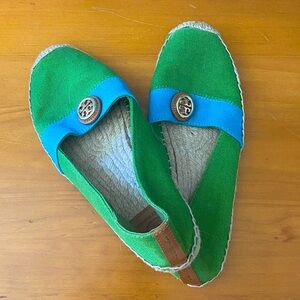 Tory Burch Vibrant Green and Blue Espadrilles